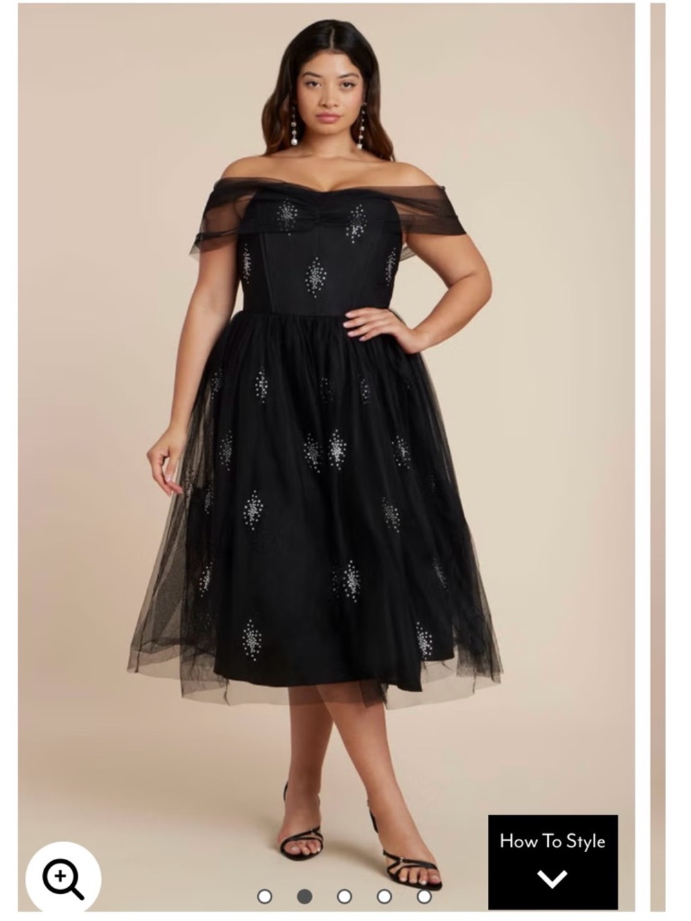 Eloquii Black Off-Shoulder Tulle Midi Dress with Sparkle Embellishments